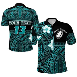 (Custom Personalised) Polynesian Rugby Polo Shirt Love Turquoise - Custom Text and Number