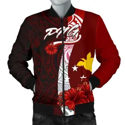 Papua New Guinea Polynesian Mens Bomber Jacket - Coat Of Arm With Hibiscus