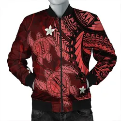 Hawaii Polynesian Turtle Hibiscus Bomber Jacket - Red - AH
