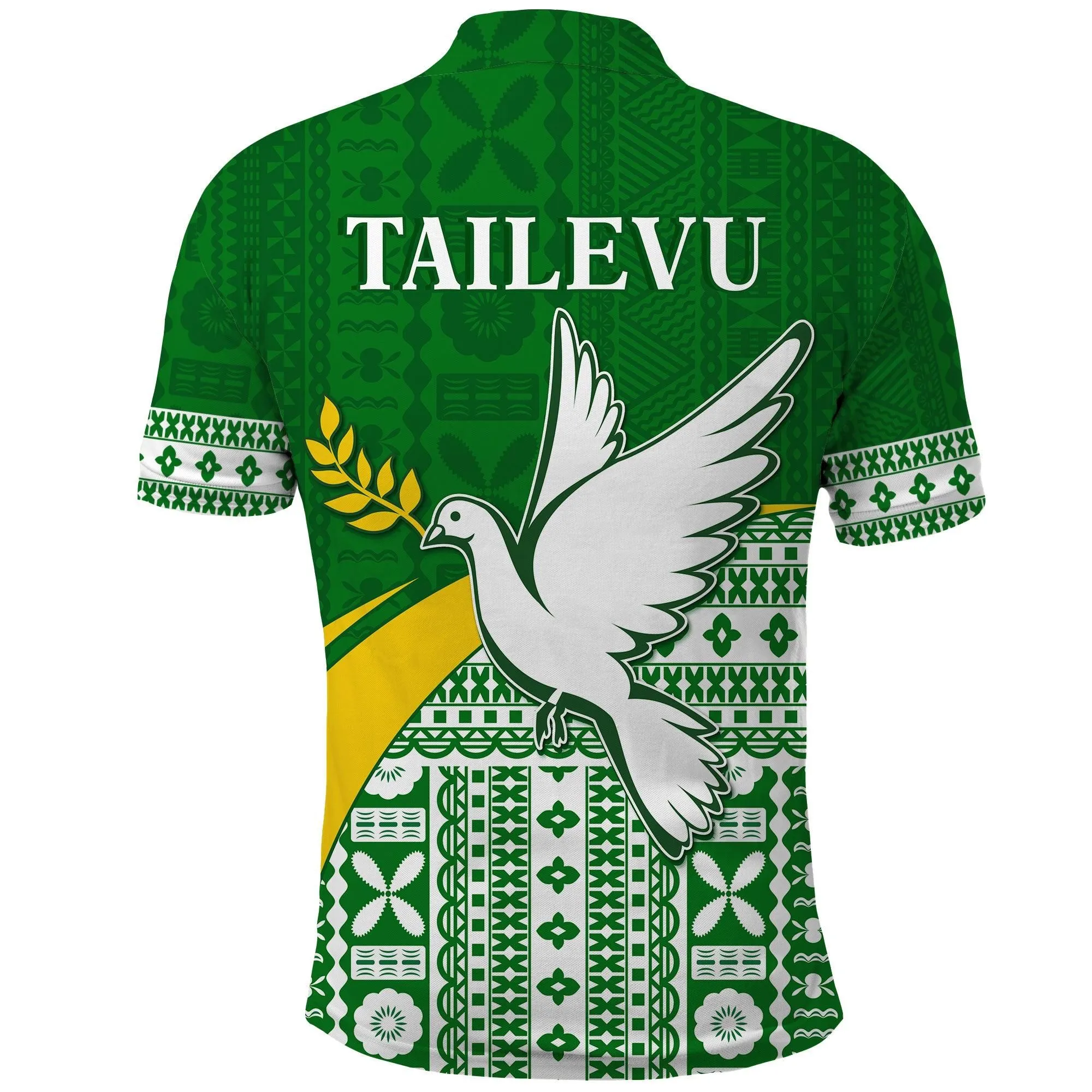Tailevu Rugby Polo Shirt Fiji Rugby Tapa Pattern Green LT13