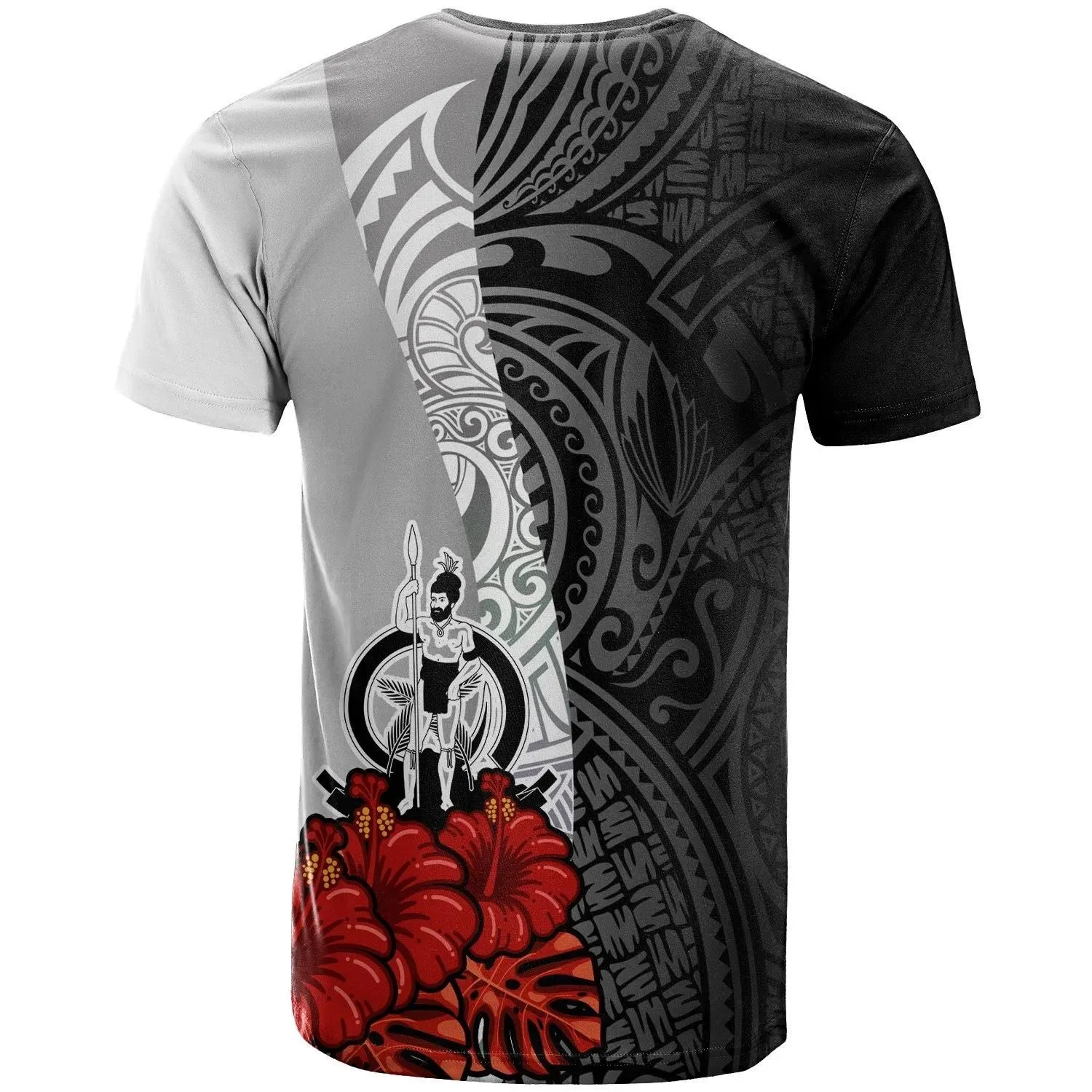 Vanuatu Polynesian T-Shirt - Coat Of Arms With Hibiscus White - BN12
