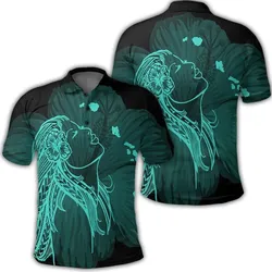 Hawaiian Map Heart Hula Girl Hibiscus Turquoise Polynesian Polo Shirt
