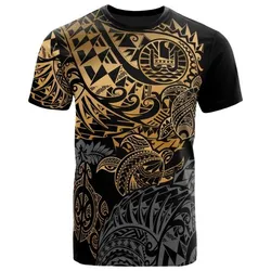 Tahiti Polynesian T-shirt - Gold Turtle Hibiscus Flowing