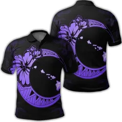 Hawaiian Map Hibiscus Turtle Polynesian Moon Polo Shirt Purple