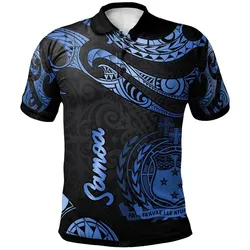 Samoa Polynesian Polo Shirt - Poly Tattoo Blue Version