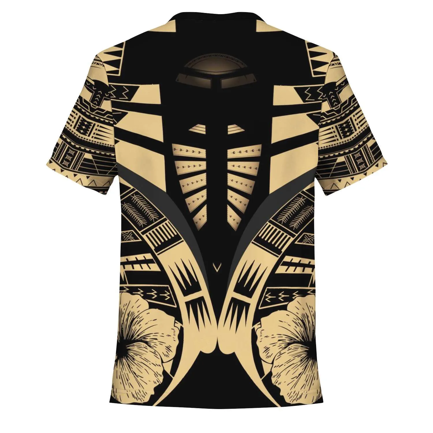 Polynesian Tattoo T Shirt Hibiscus Gold K7