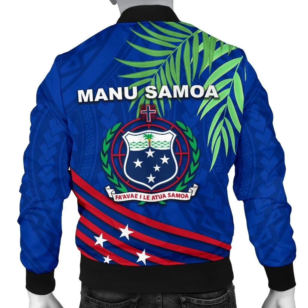 Samoa Men Bomber Jacket Coconut Leaves Rugby Style