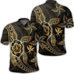 Kanaka Map Hibiscus Plumeria Turtle Art Gold Polynesian Polo Shirt - AH