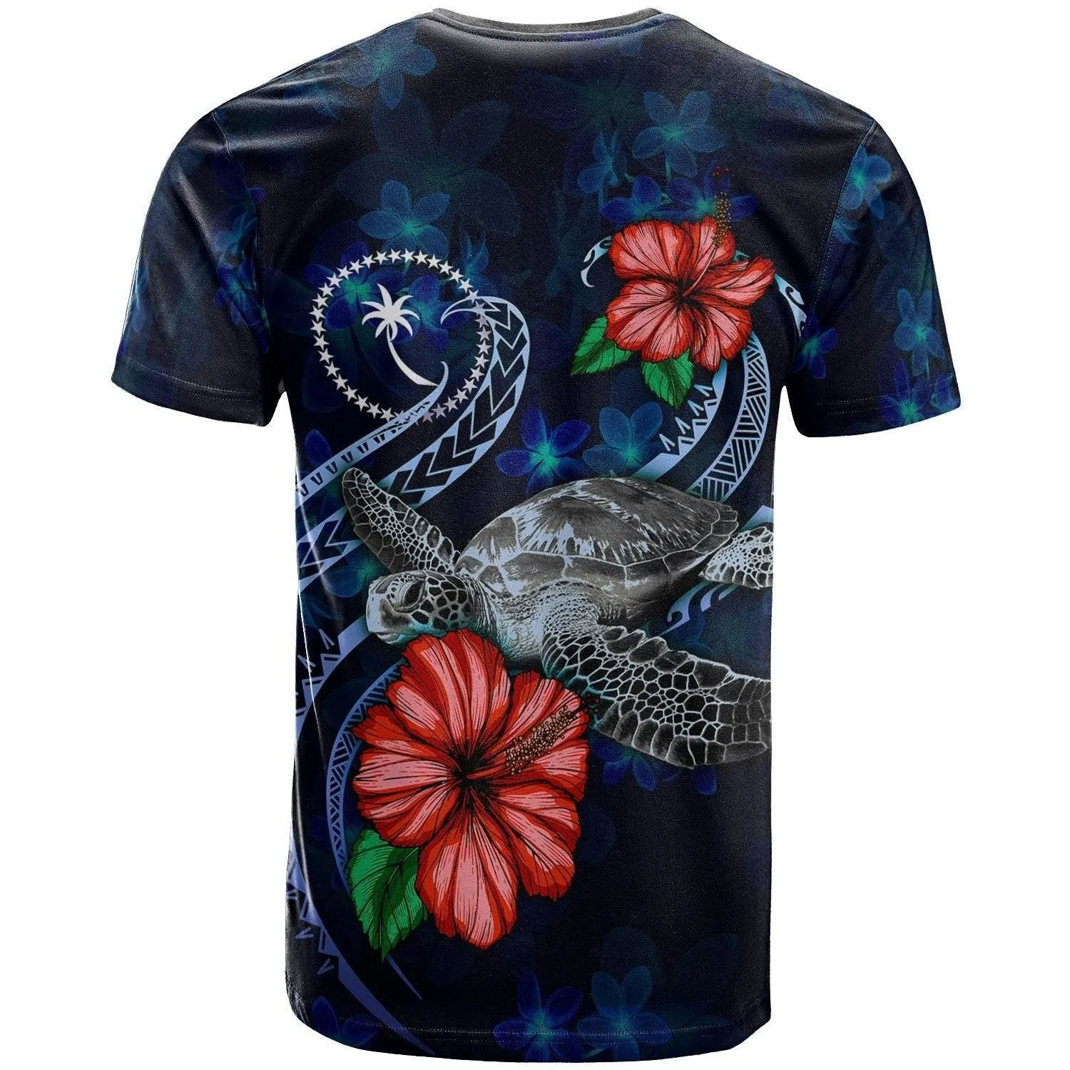 Chuuk Polynesian T Shirt - Blue Turtle Hibiscus