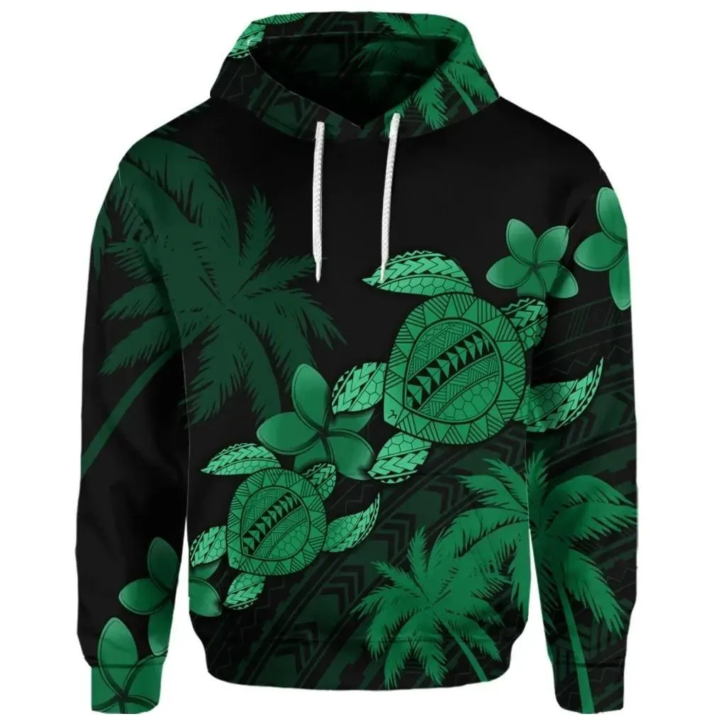 Alohawaii Hoodie - (Personalised) Hawaii Turtle Plumeria Coconut Tree Polynesian Hoodie - Green - AH - J4R