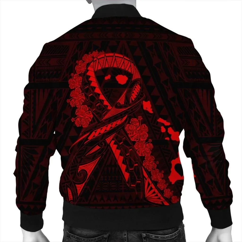 FamilyGater Jacket - Hawaiian Map Heart Ribbon Cancer Hibiscus Red Polynesian Bomber Jacket - AH - J4R