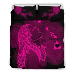 FamilyGater Bedding Set - Cover and Pillow Cases Hawaiian Map Heart Hula Girl Hibiscus Polynesian - Pink - AH J4