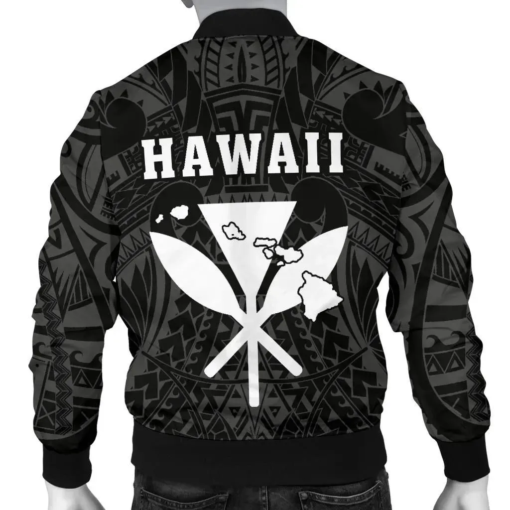 FamilyGater Jacket - Hawaii Kakau Makau Fish Hook Kanaka Map Men's Bomber Jacket Polynesian - White - AH - J6