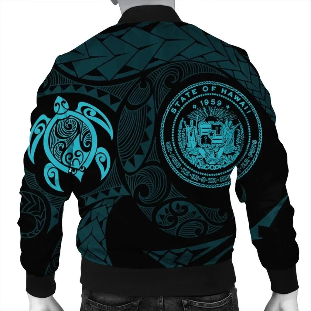 Alohawaii Jacket - Hawaiian Coat Of Arms Turtle Polynesian Bomber Jacket Blue AH - J7R