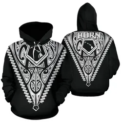 Born Hawaii Hoodie - Hawaii Map Polynesian Tattoo White
