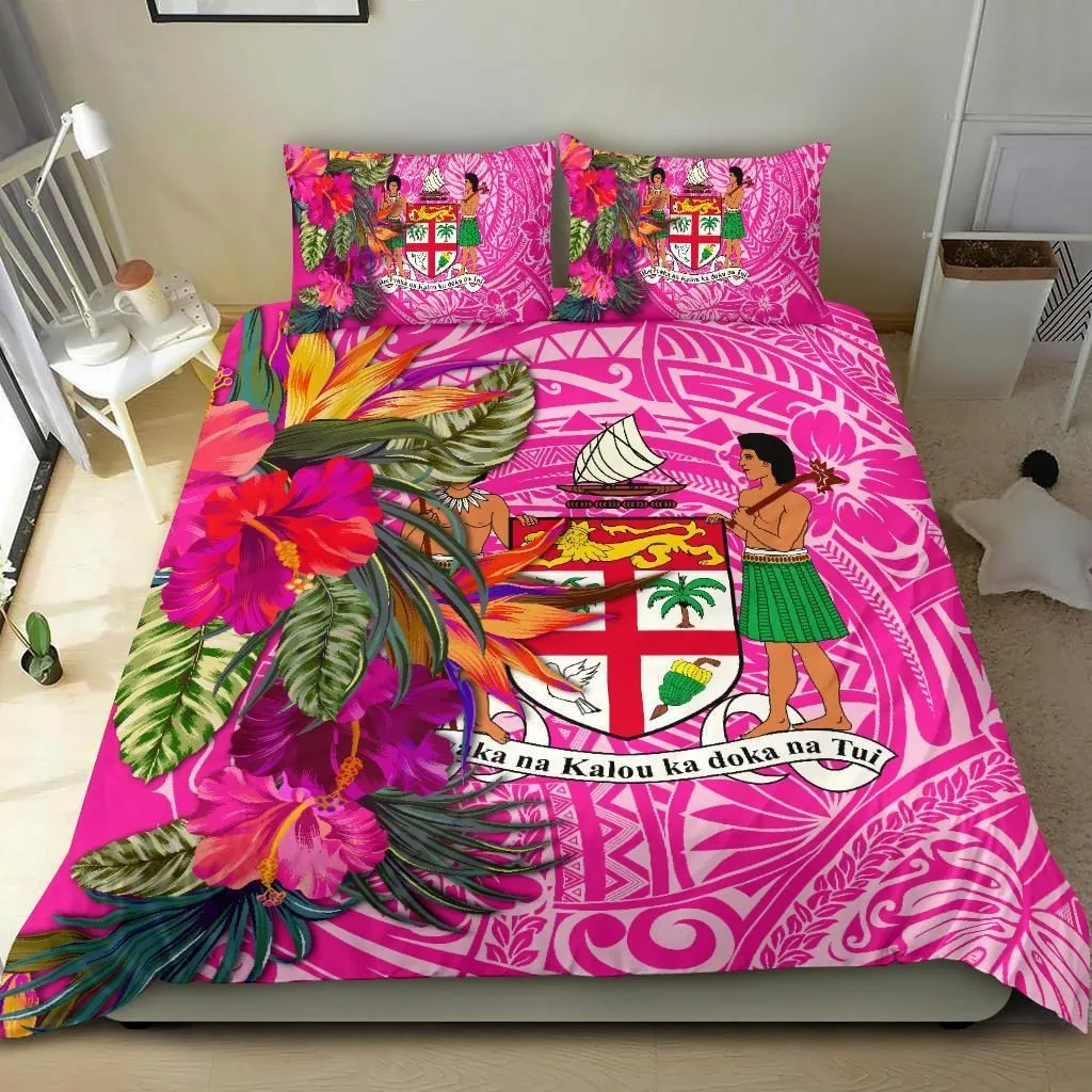 Fiji Bedding Set - Hibiscus Polynesian Pattern Pink Version
