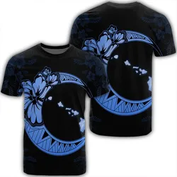 Hawaiian Map Hibiscus Turtle Polynesian Moon T-Shirt Blue - AH