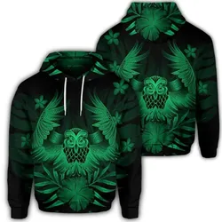 Alohawaii Hoodie - Hawaiian Owl Hibiscus Plumeria Polynesian Hoodie - Green - AH - J4R