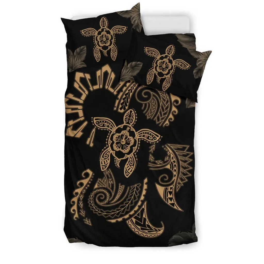 Hawaiian Hibiscus Wave Turtle Polynesian Bedding Set