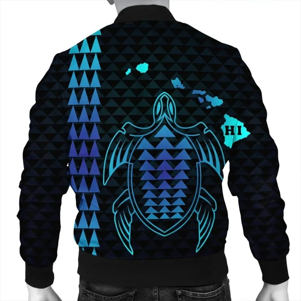 FamilyGaterJacket - Hawaiian Map Kakau Turtle Polynesian Bomber Jacket - Blue - AH - J4R
