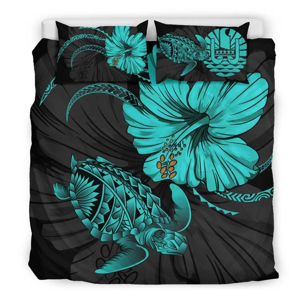 FamilyGater Bedding Set - Cover and Pillow Cases Tahiti Turtle Acacia Hibiscus Poly J9