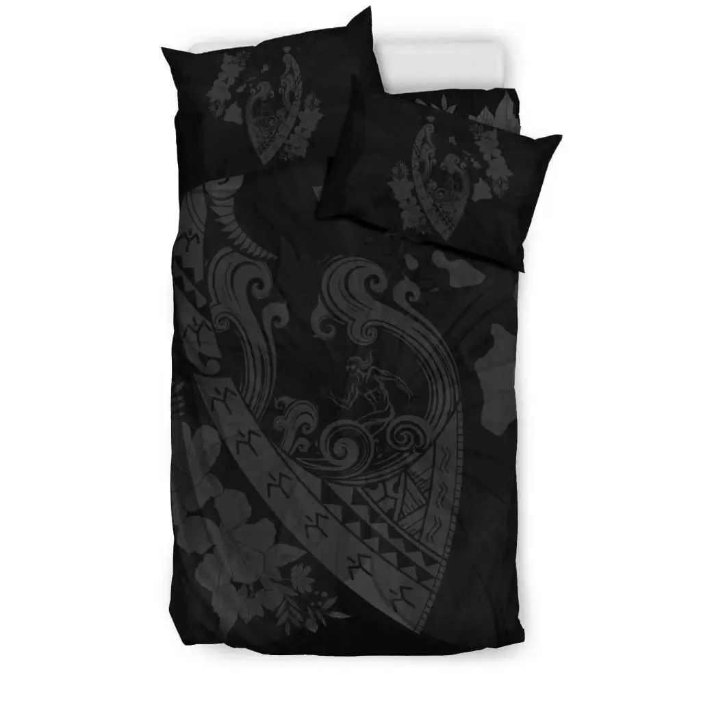 FamilyGater Bedding Set - Cover and Pillow Cases Hawaiian Fish Hook Hibiscus Banzai Surfing Polynesian Grey - AH - J5