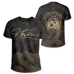 Hawaii Hibiscus Coat Of Arm Polynesian T shirt - Gold