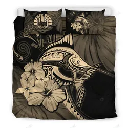 Vintage Tahiti Gold Marlin Hibiscus Bedding Set Bedroom Decor
