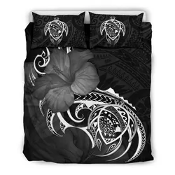 FamilyGater Bedding Set - Cover and Pillow Cases Hawaiian Map Turtle Hibiscus Divise White Polynesian - AH - J1
