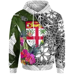 Fiji Hoodie White - Turtle Plumeria Banana Leaf