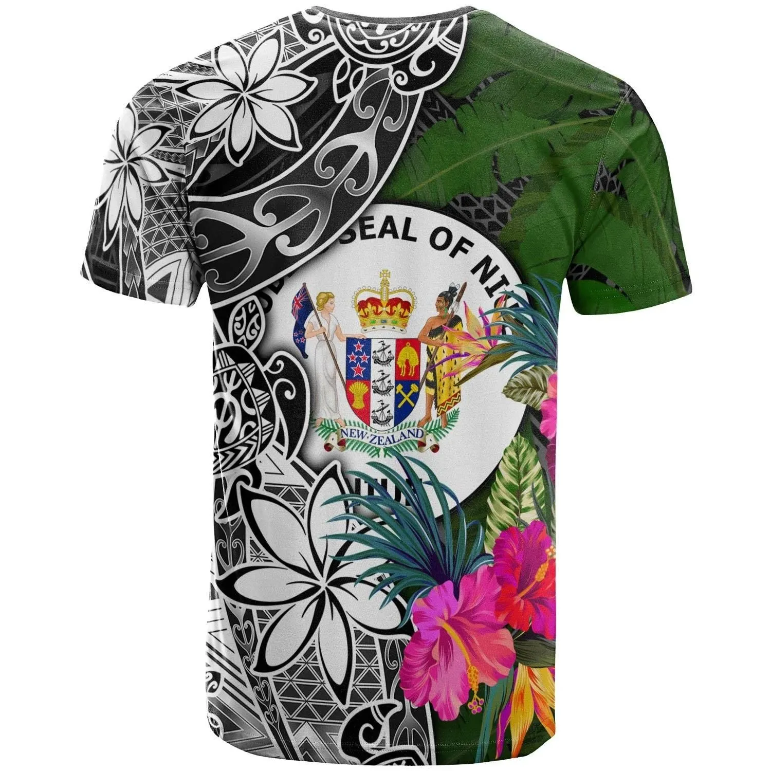 Niue Custom Personalised T-Shirt - Turtle Plumeria Banana Leaf - BN11