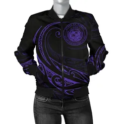 Hawaii Coat Of Arms Polynesian Womens Bomber Jacket - Purple - Frida Style