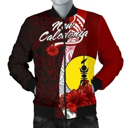 New Caledonia Polynesian Mens Bomber Jacket - Coat Of Arm With Hibiscus