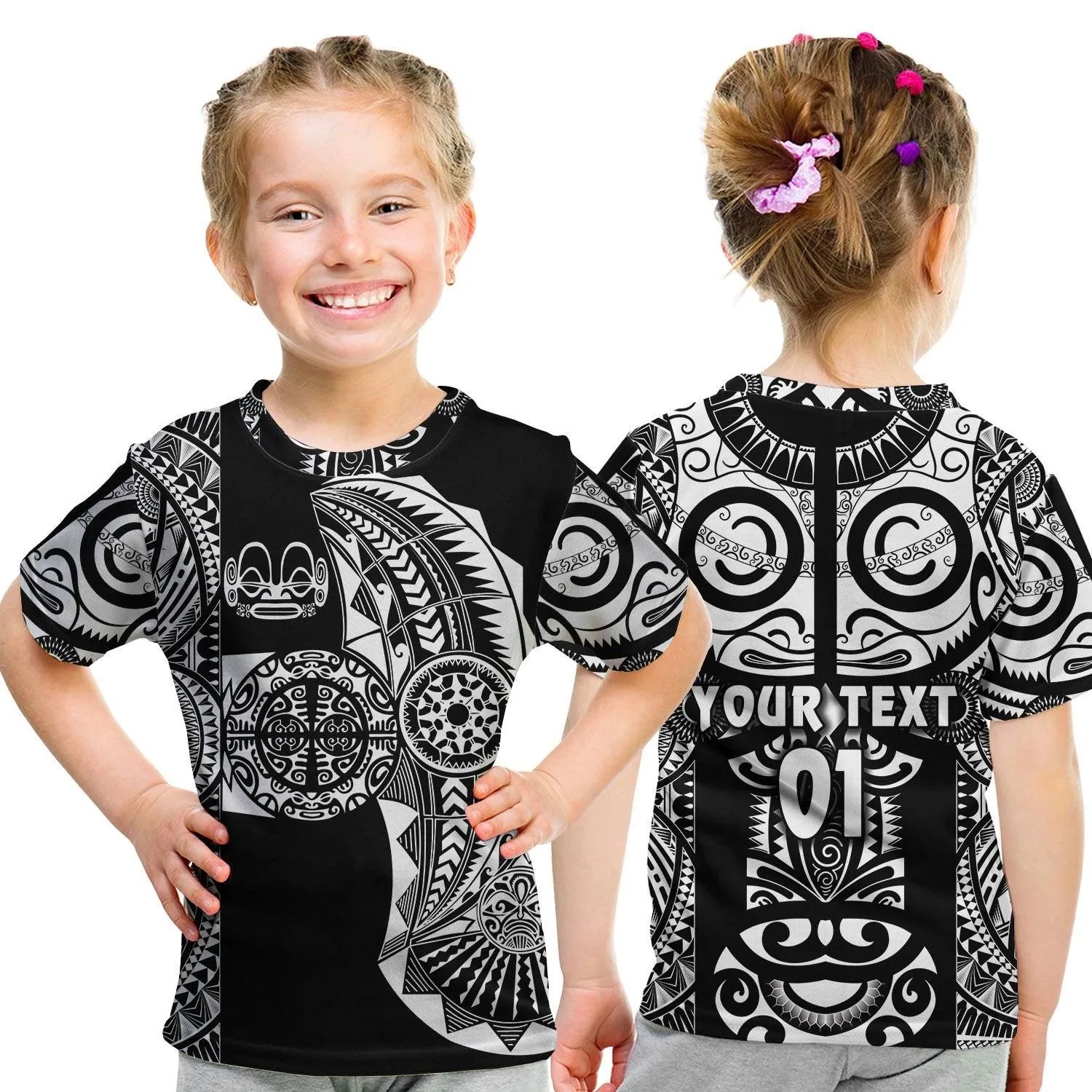 (Custom Personalised) Marquesas Islands T Shirt Kid Marquesan Tattoo Original Style - Black LT8