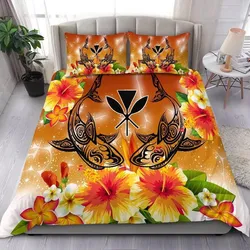 FamilyGater Home Set - Hawaii Shark Hibiscus Plumeria Kanaka Bedding Set - Star Style - AH - JA