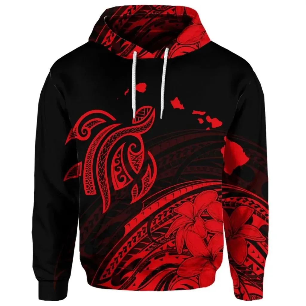 Alohawaii Hoodie - (Personalised) Hawaii Turtle Polynesian Map Plumeria Hoodie Red - AH - JR