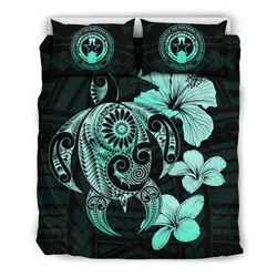 FamilyGater Bedding Set - Cover and Pillow Cases Northern Mariana Islands Hibiscus Plumeria Mix Polynesian Turtle Turquoise J1