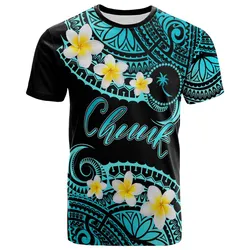 Chuuk Custom Personalised T-Shirt - Plumeria Polynesian Vibe Turquoise