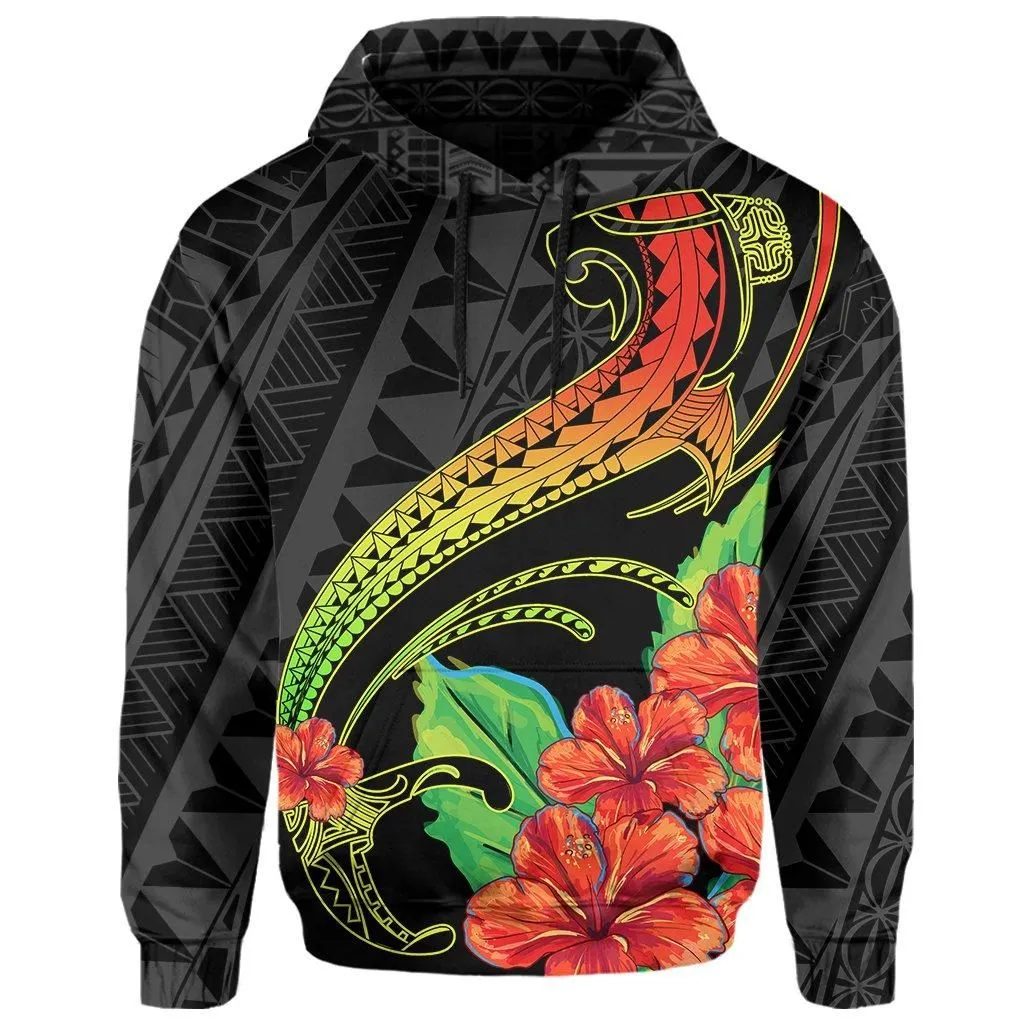 Hawaii Shark Hibiscus Polynesian Hoodie - Grey - Morti Style - AH