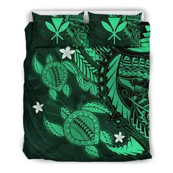 FamilyGater Bedding Set - Cover and Pillow Cases Hawaiian - Hawaii Polynesian Turtle Hibiscus - Green - AH - J4