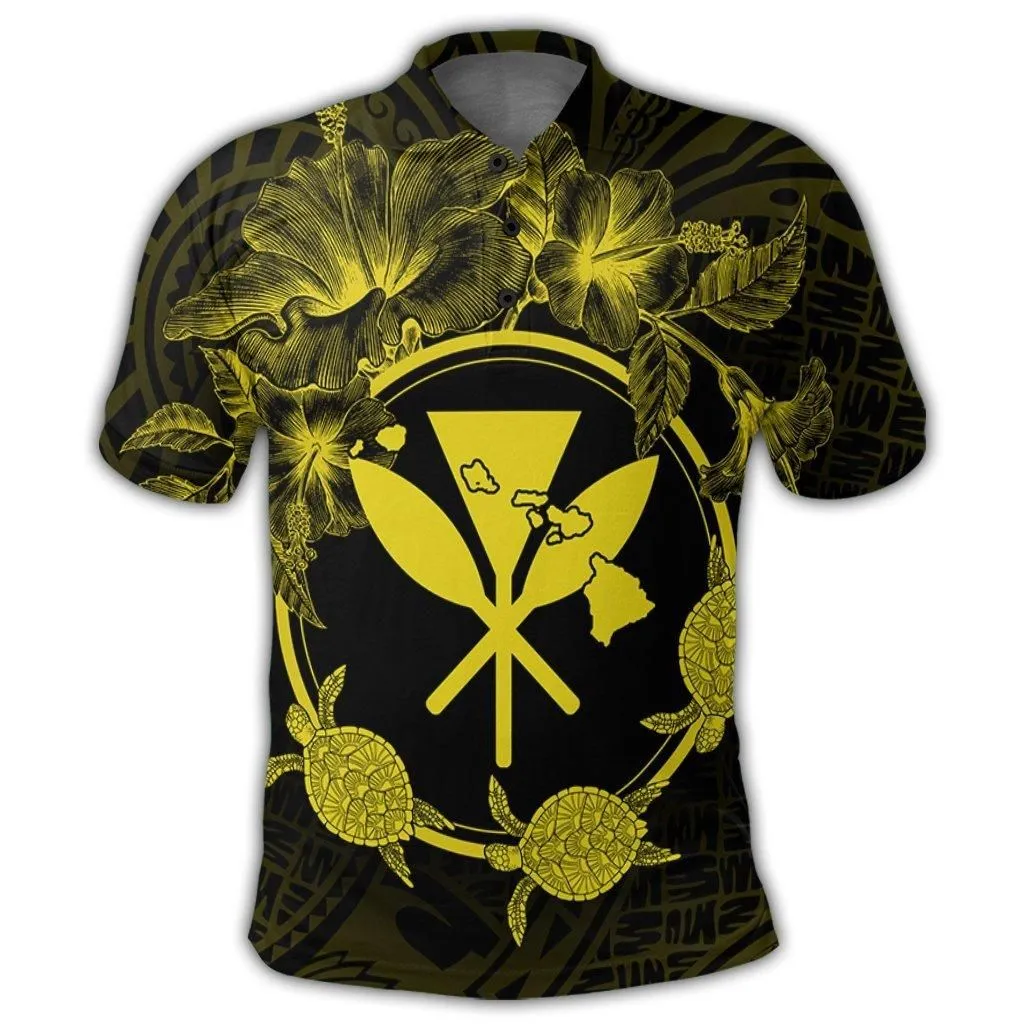 Hawaii Kanaka Turtle Hibiscus Polynesian Polo Shirt - Anthea Style Yellow - AH