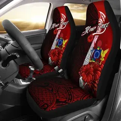 Cook Islands Polynesian Custom Personalised Car Seat Covers - Coat Of Arm With Hibiscus