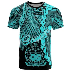 Samoa Polynesian T shirt - Tribal Wave Tattoo Neon Blue