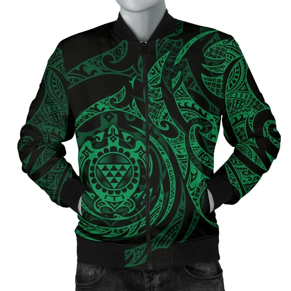 FamilyGaterJacket - Bomber Jacket Polynesian Hawaii - Green Turtle Tribal - BN12