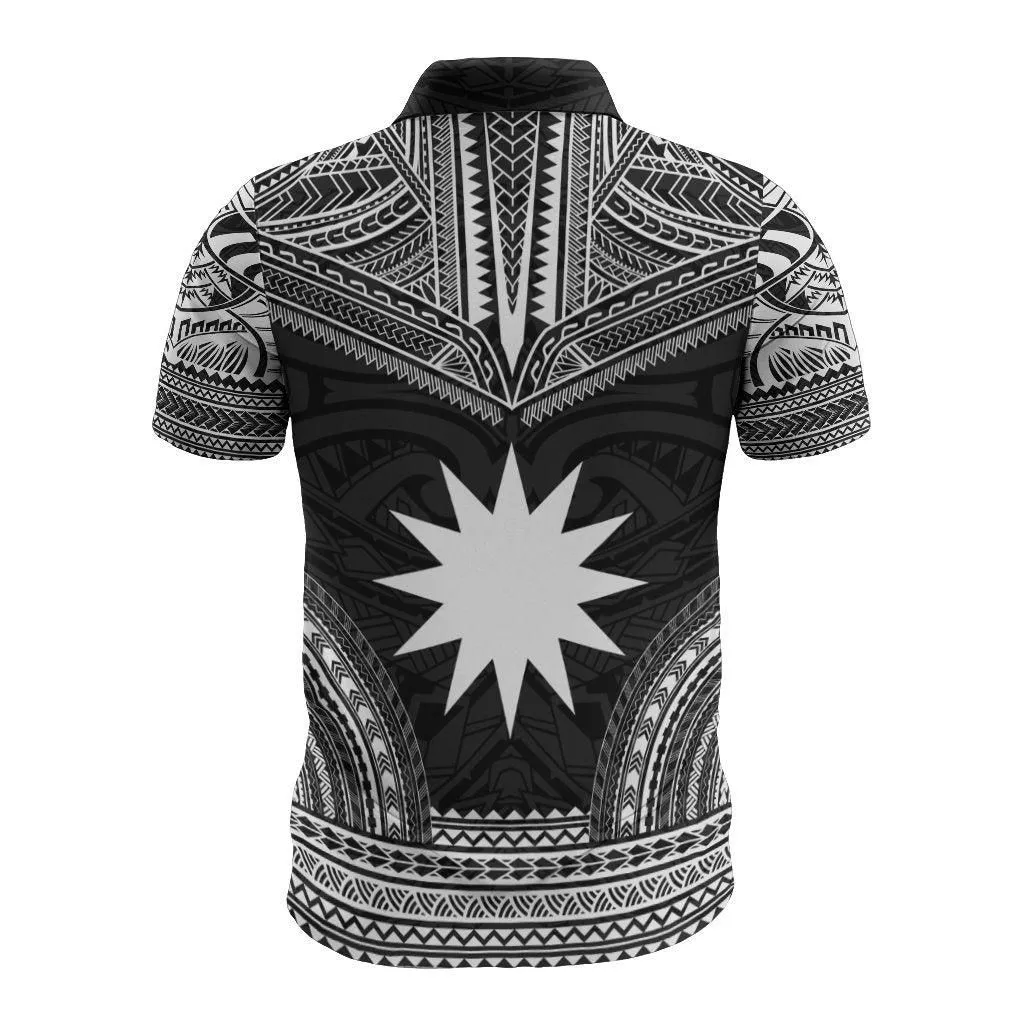 Nauru Polo Shirt - Nauru Flag Polynesian Chief Tattoo Black Version
