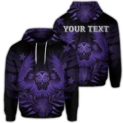 (Personalised) Hawaiian Owl Hibiscus Plumeria Polynesian Hoodie - Purple