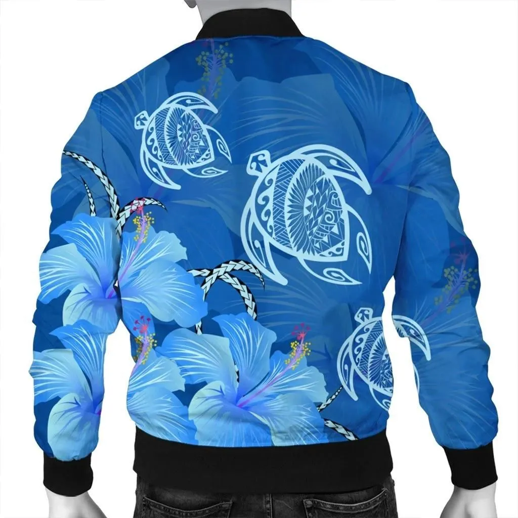 FamilyGater Jacket - Hawaii Blue Hibiscus Turtle Polynesian Bomber Jacket - AH - J4R