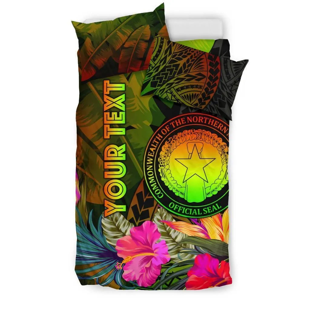 Northern Mariana Islands Personalised Bedding Set - Hibiscus and Banana Leaves