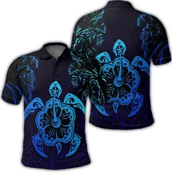 Hawaiian Turtle Hibiscus Coconut Tree Polynesian Polo Shirt AH
