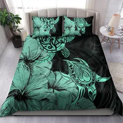 Hawaii Turtle Bedding Set Polynesian Hibiscus Art Turquoise